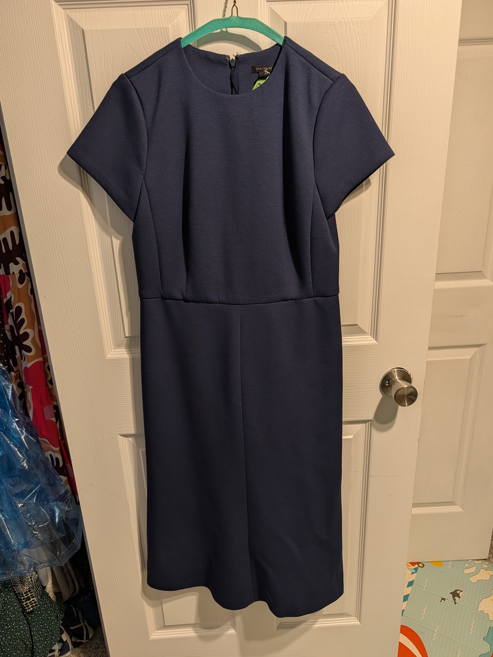 Ann Taylor Navy Short-Sleeve Midi A-line Dress